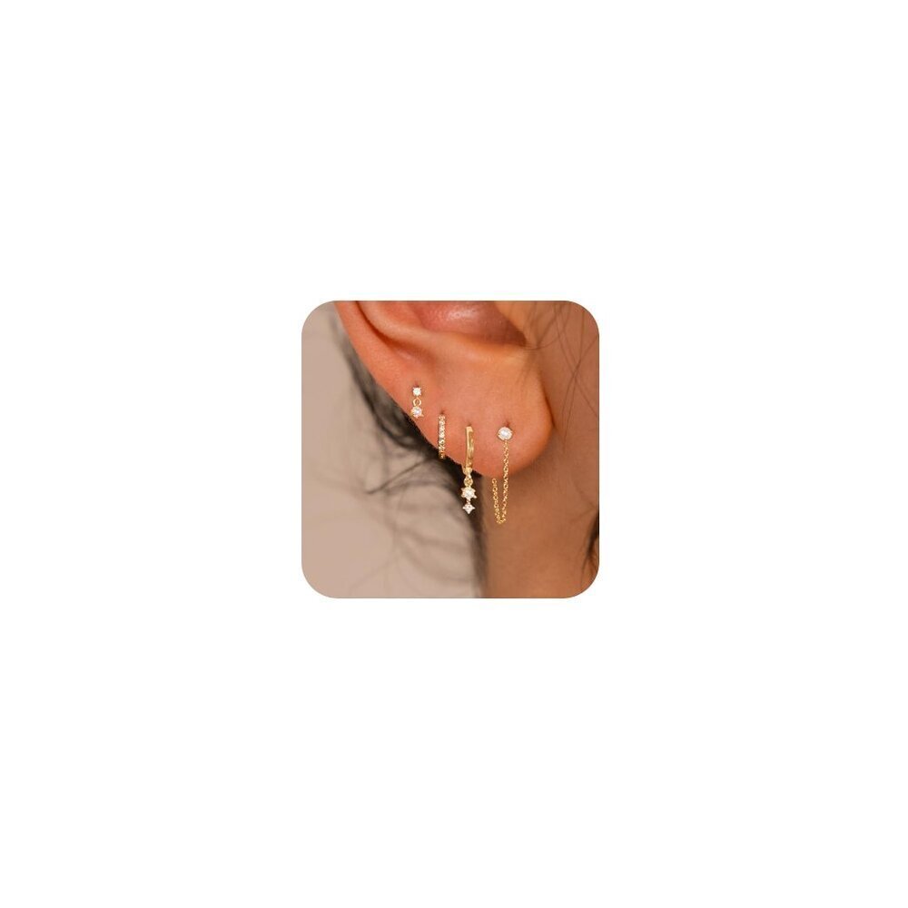 14k Gold Plated Pearl Drop Huggie Hoop Earrings Hypoallergenic Dainty Stack